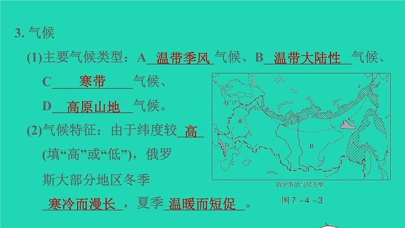 地理人教版七年级下册同步教学课件第7章我们邻近的国家和地区7.4俄罗斯第1课时横跨亚欧大陆北部习题第5页