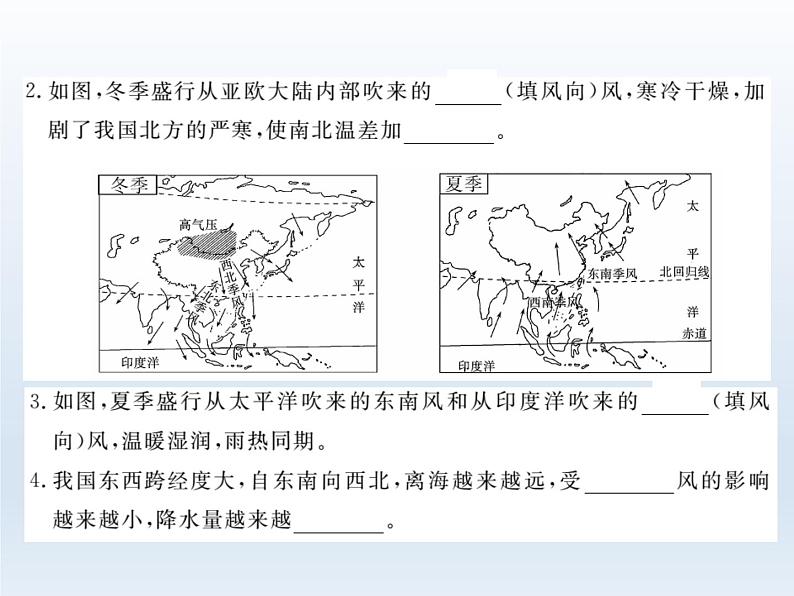 初中地理八上第2章第2节第3课时 我国气候的主要特征 影响我国气候的主要因素作业课件第4页