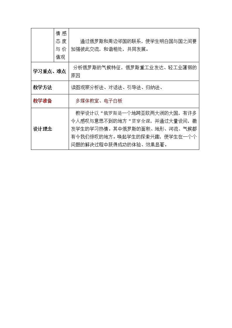 初中地理7下第7章第4节俄罗斯（第1课时 精品教案02