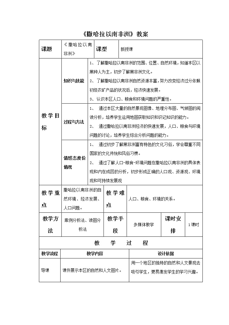 初中地理7下第八章第三节《撒哈拉以南非洲》教案3第1页
