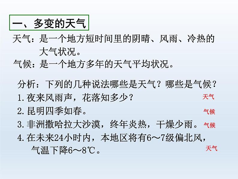 初中地理七年级地理上册第三章单元天气与气候复习课件A02