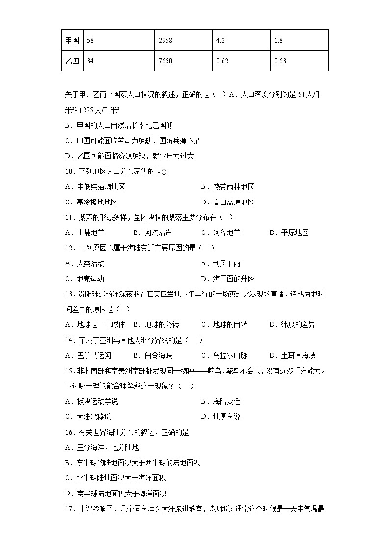 贵州省铜仁市石阡县2021-2022学年七年级上学期期末地理试题(含答案)第2页