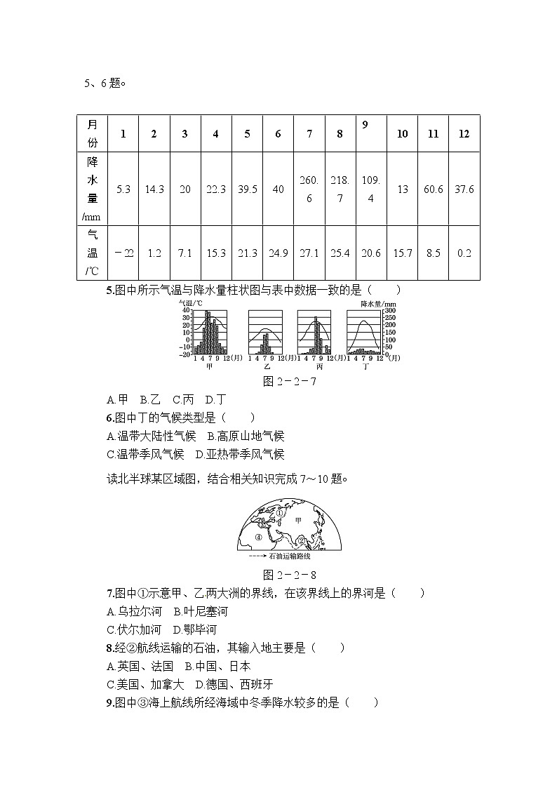 中考地理复习专题二  地形、气候与资源 即时巩固训练第2页