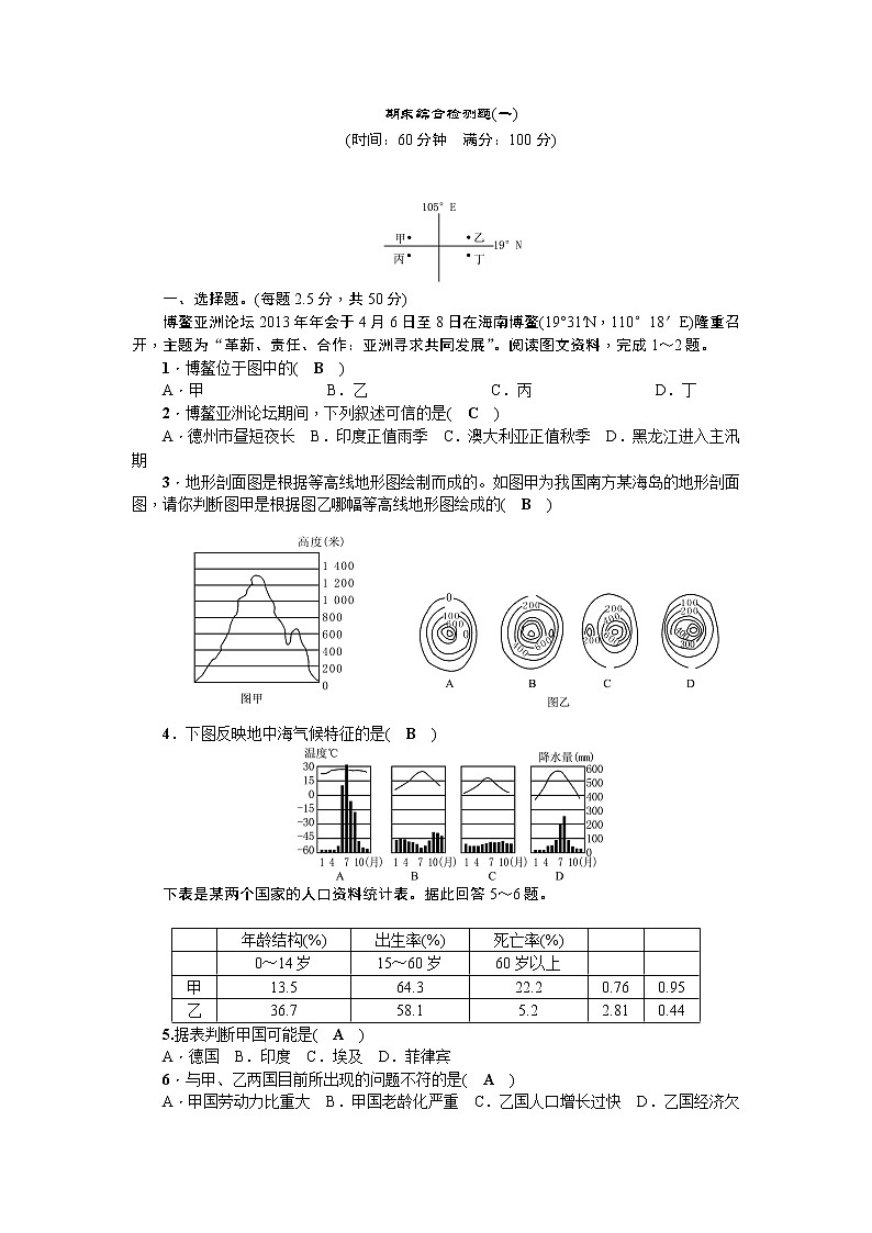 中考地理复习期末综合检测题（一）第1页