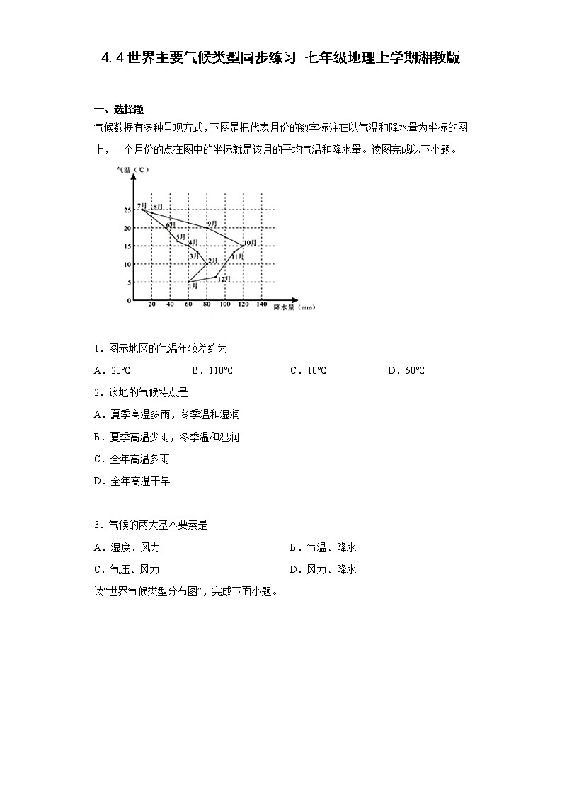 4.4世界主要气候类型同步练习2022-2023学年七年级地理上册湘教版(含答案)第1页