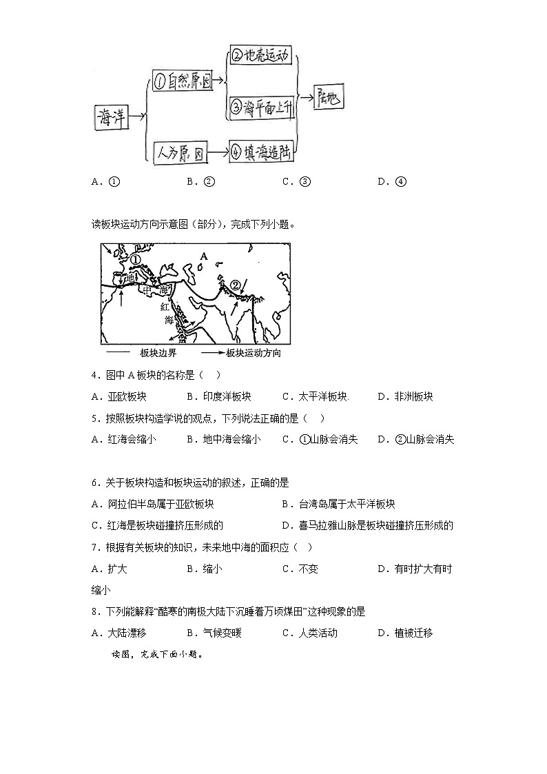 2.2 海陆的变迁练习-2022-2023学年六年级地理上学期鲁教版（五四学制）(含答案)第2页