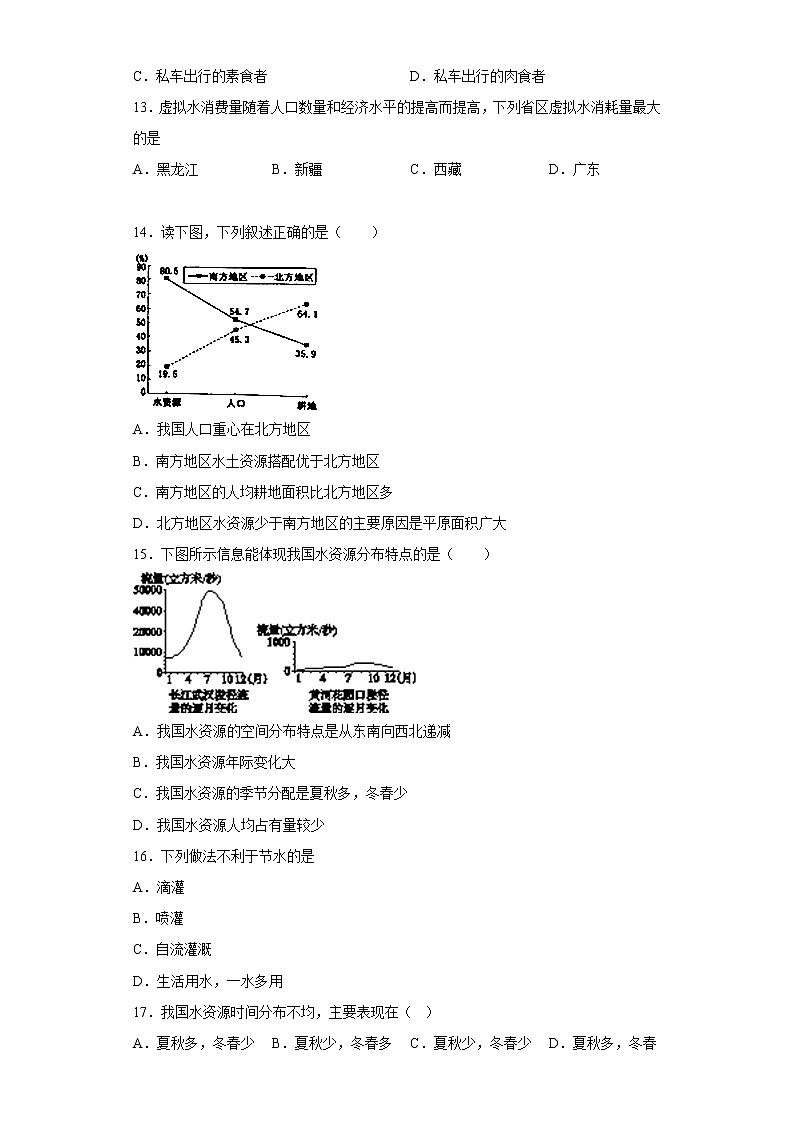 3.3 水资源同步练习-2022-2023学年七年级地理上学期鲁教版（五四学制）(含答案)03