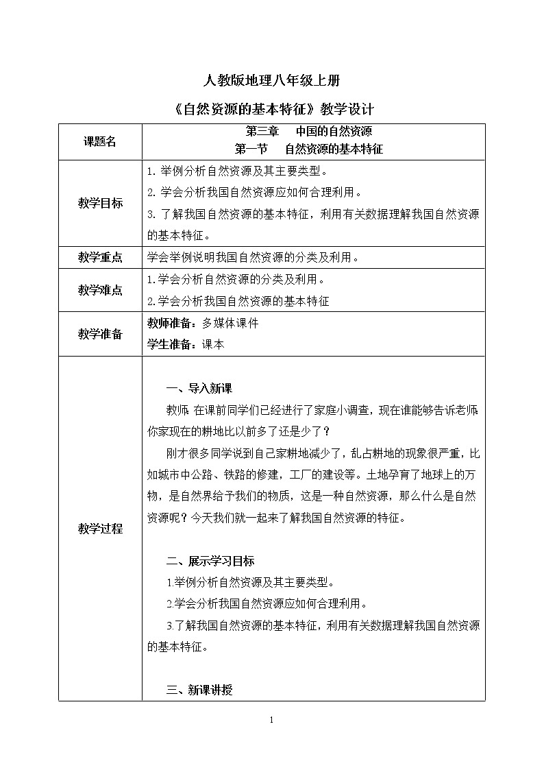 3.1《自然资源的基本特征》课件PPT+教学设计01