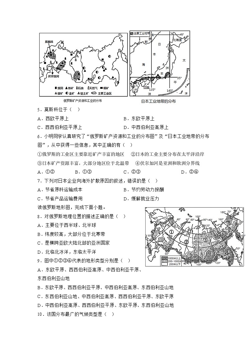商务星球版初中地理七年级下册 8.2 俄罗斯 同步课件+练习02