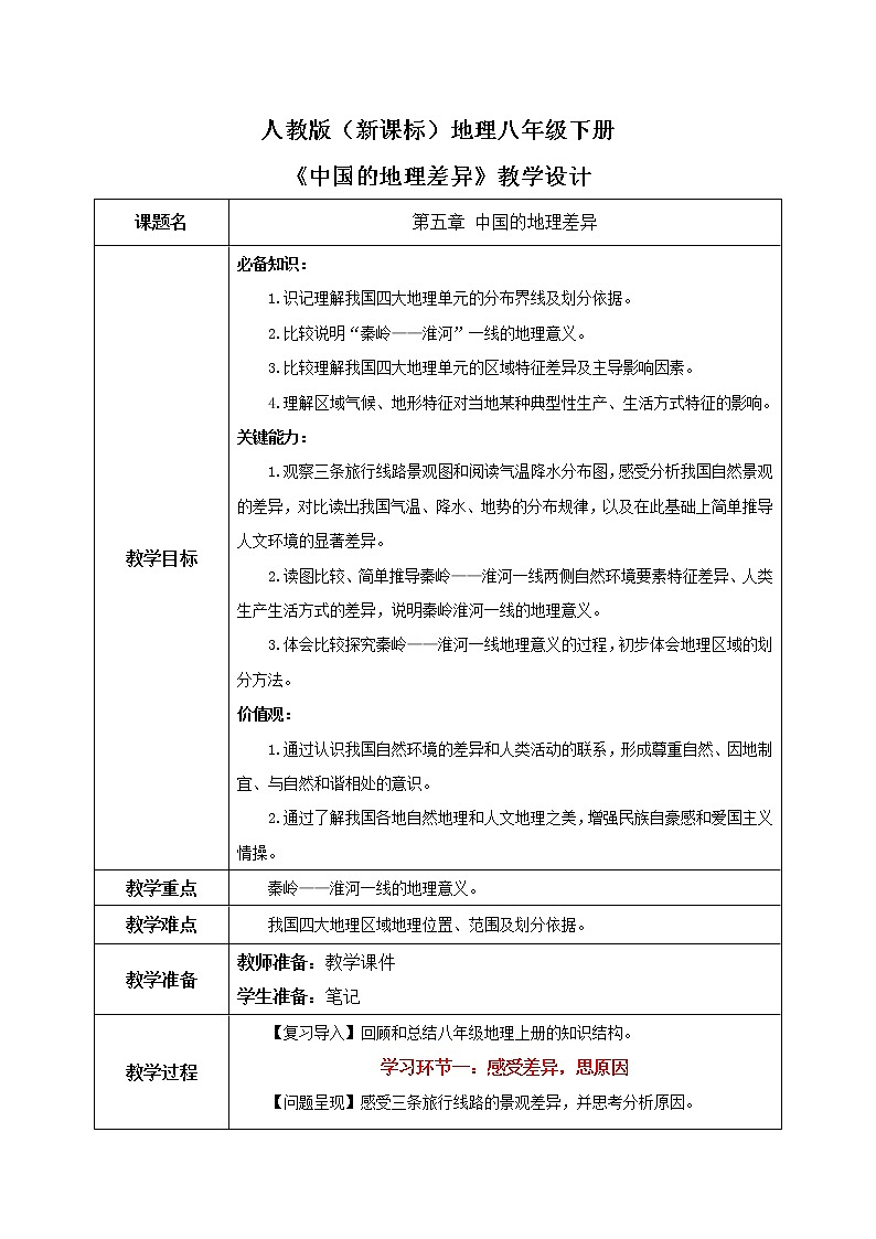 人教版（新课标）地理八下：第五章《中国的地理差异》（课件+教案+同步练习）01