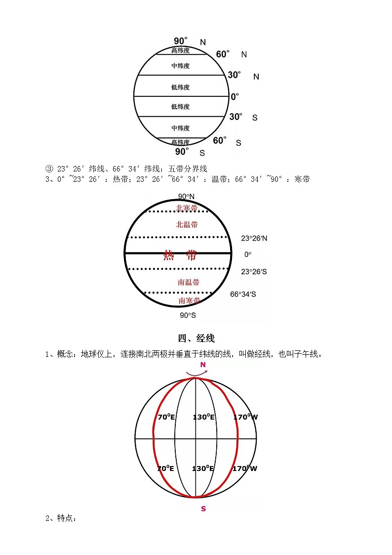 初中地理七年级上册经纬网和经纬线知识点整理（期中重要考点）第3页
