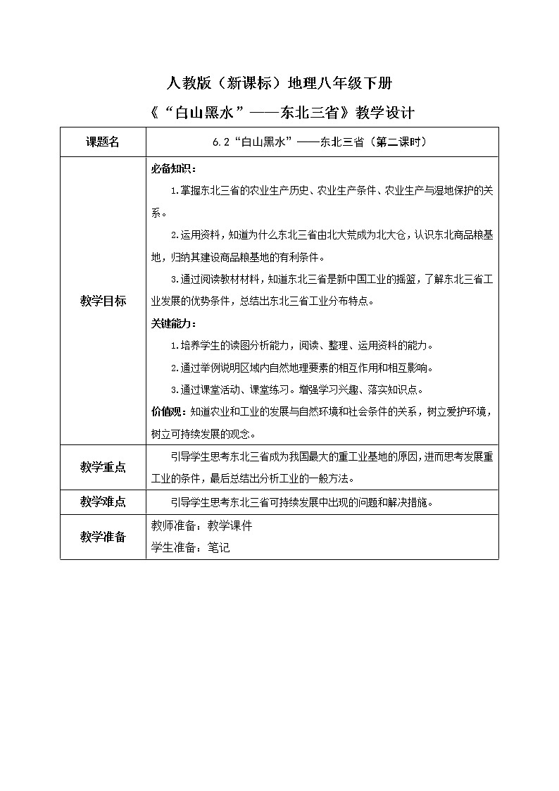人教版（新课标）地理八下：6.2《”白山黑水“——东北三省》（第二课时）（课件+教案+同步练习）01