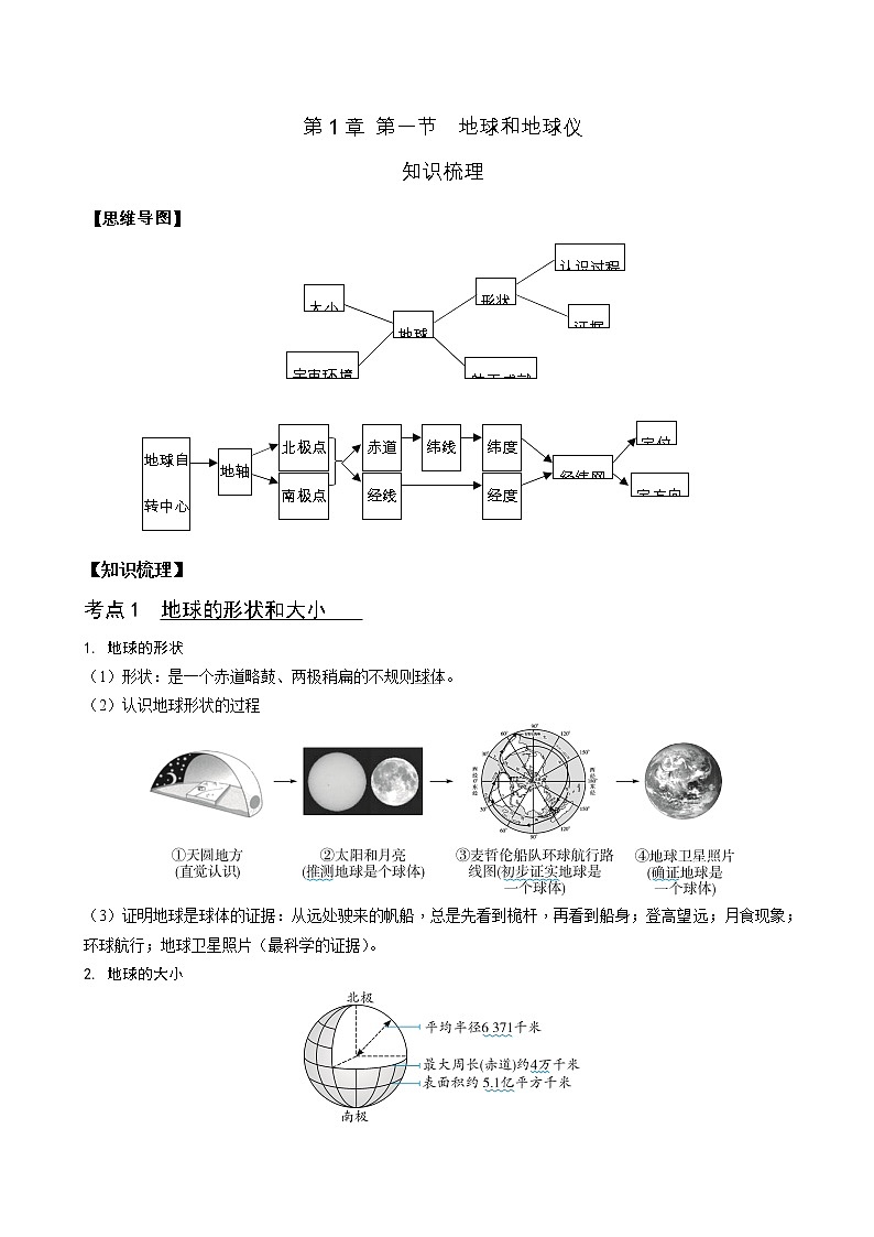 第1章 第1节 地球与地球仪（核心知识梳理）-2022-2023学年七年级地理上学期期中期末考点大串讲（中图版）.第1页