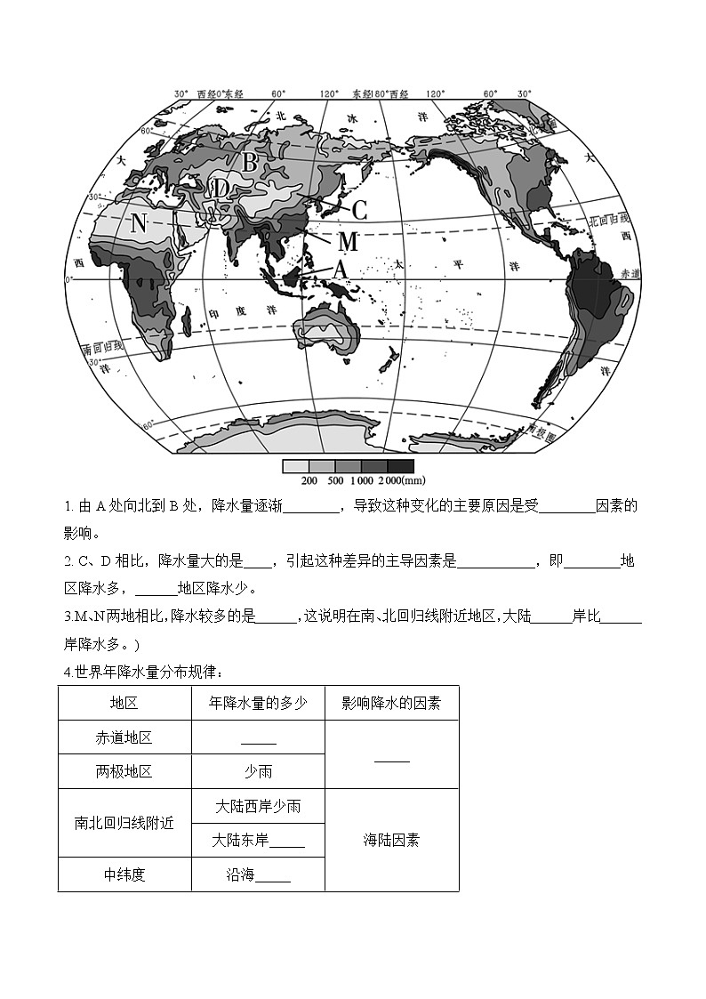 【培优分级练】人教版地理 七年级上册 3.3《降水的变化与分布》同步分级练（含解析）02