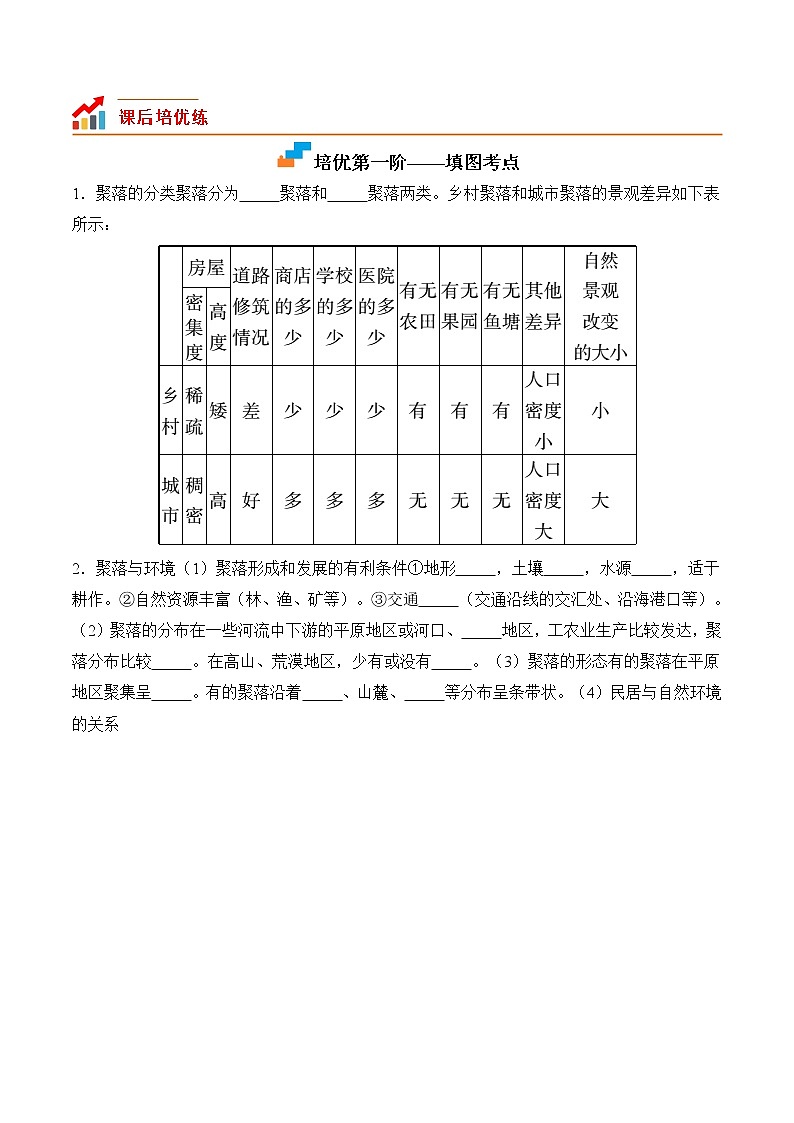 【培优分级练】人教版地理 七年级上册 4.3《人类的聚居地——聚落》同步分级练（含解析）02