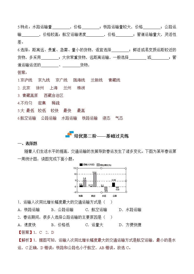【培优分级练】人教版地理 八年级上册 4.1《交通运输》同步分级练（含解析）03