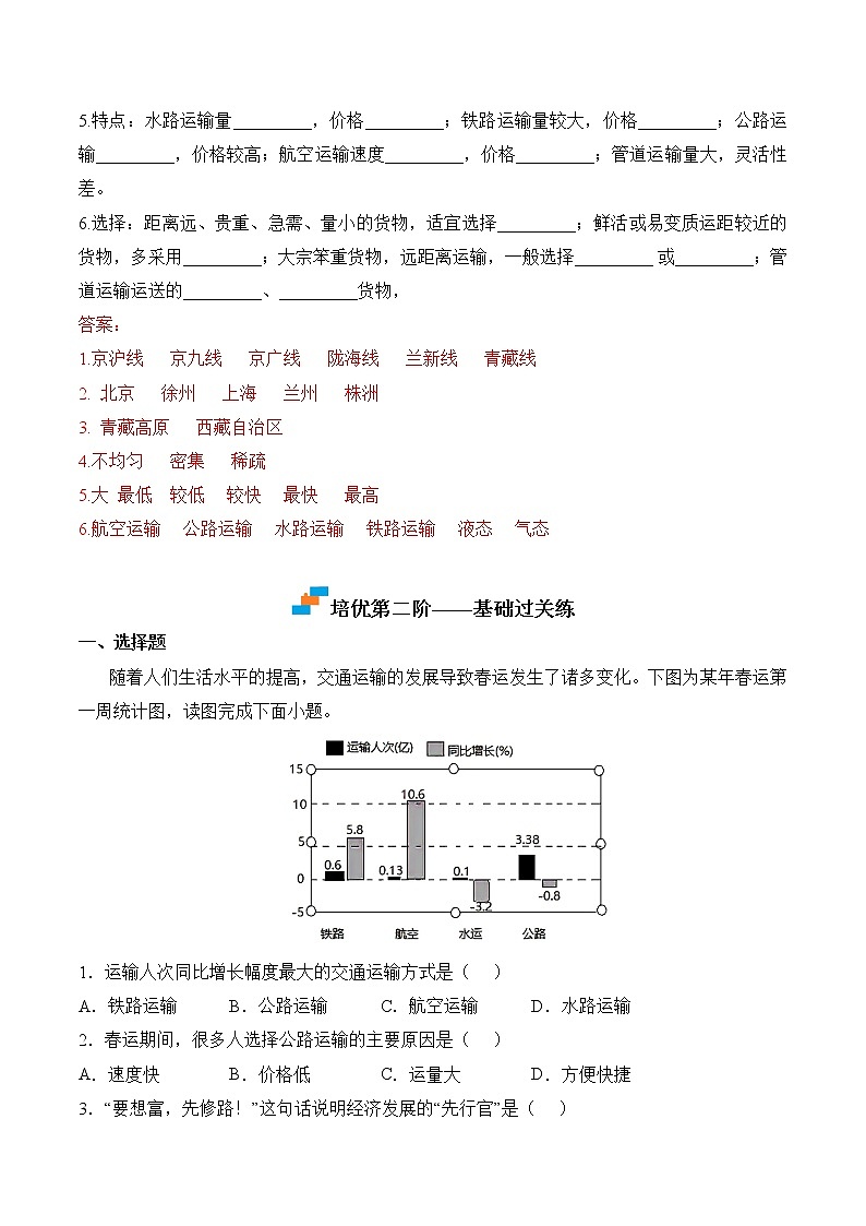 【培优分级练】人教版地理 八年级上册 4.1《交通运输》同步分级练（含解析）03