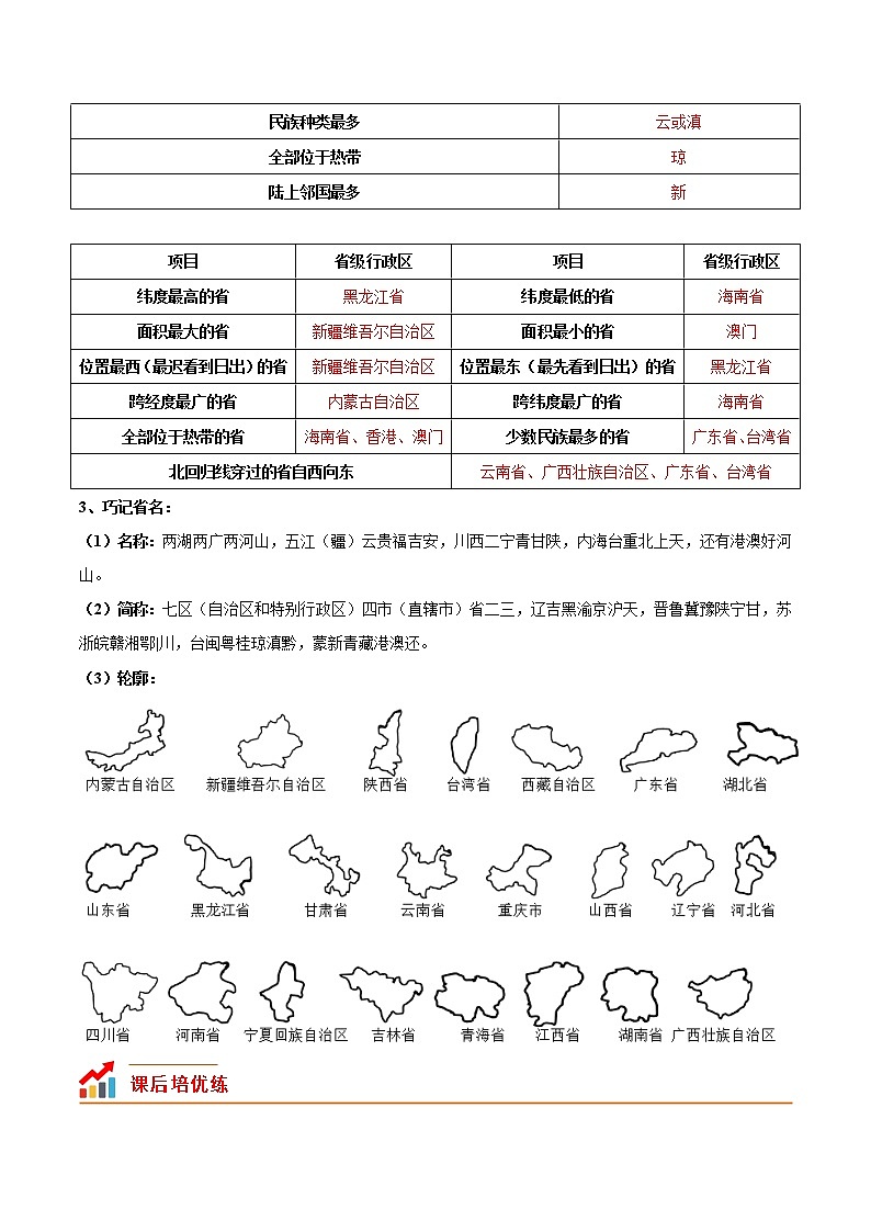 【培优分级练】中图·北京版 地理七年级上册 2.2《行政区划》同步分级练（含解析）03