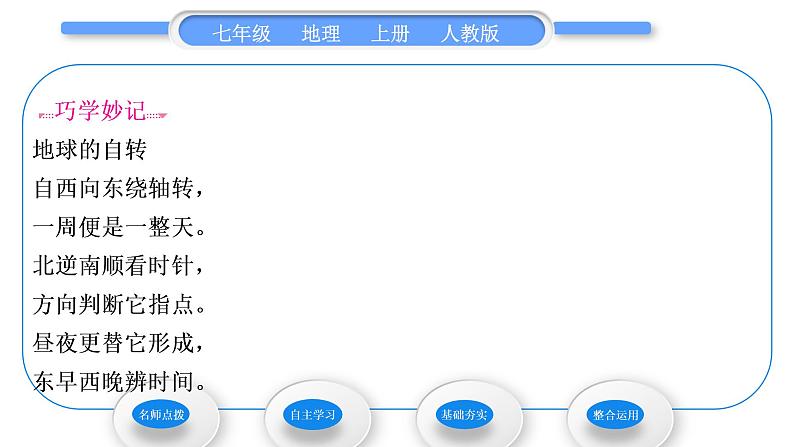 人教版七年级地理上第一章地球和地图第二节地球的运动第1课时地球的自转习题课件第5页