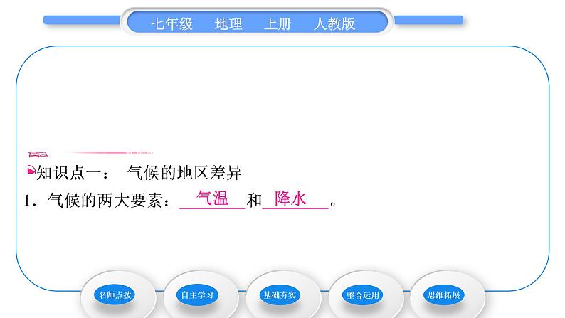 人教版七年级地理上第三章天气与气候第四节世界的气候第1课时气候的地区差异世界气候类型的分布习题课件06