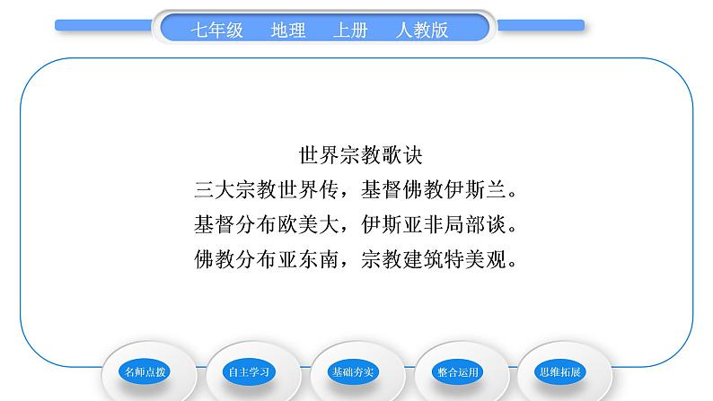 人教版七年级地理上第四章居民与聚落第二节世界的语言和宗教习题课件04