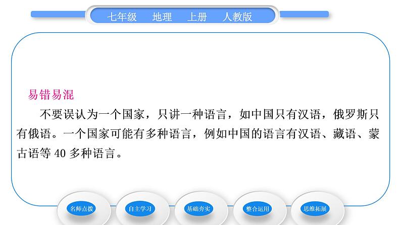 人教版七年级地理上第四章居民与聚落第二节世界的语言和宗教习题课件05