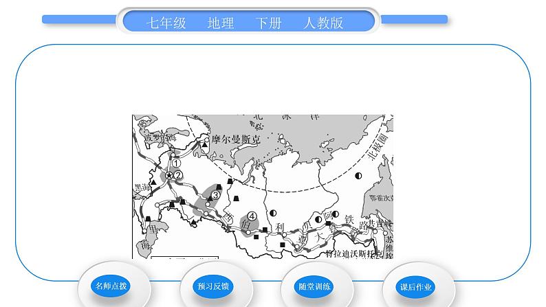 人教版七年级地理下第7章我们邻近的地区和国家第4节俄罗斯第2课时自然资源丰富、重工业发达　发达的交通习题课件习题课件04