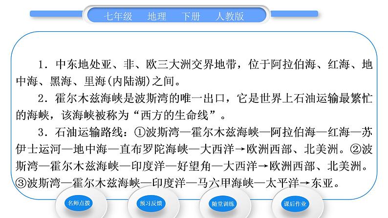 人教版七年级地理下第8章东半球其他的地区和国家第1节中东第1课时“三洲五海之地”　世界石油宝库习题课件第2页