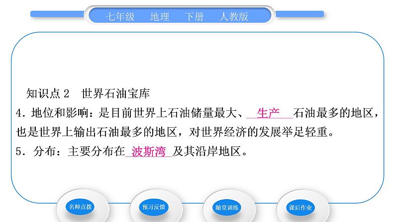 人教版七年级地理下第8章东半球其他的地区和国家第1节中东第1课时“三洲五海之地”　世界石油宝库习题课件第6页