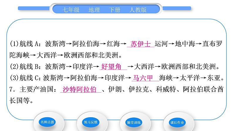 人教版七年级地理下第8章东半球其他的地区和国家第1节中东第1课时“三洲五海之地”　世界石油宝库习题课件第8页