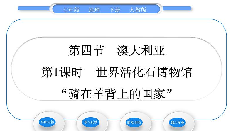 人教版七年级地理下第8章东半球其他的地区和国家第4节澳大利亚第1课时世界活化石博物馆　“骑在羊背上的国家”习题课件第1页