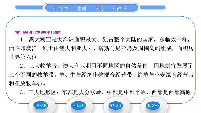 人教版七年级地理下第8章东半球其他的地区和国家第4节澳大利亚第1课时世界活化石博物馆　“骑在羊背上的国家”习题课件第2页