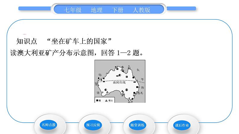 人教版七年级地理下第8章东半球其他的地区和国家第4节澳大利亚第2课时“坐在矿车上的国家”习题课件08