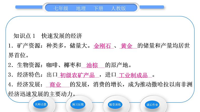 人教版七年级地理下第8章东半球其他的地区和国家第3节撒哈拉以南非洲第2课时快速发展的经济　人口、粮食与环境习题课件05