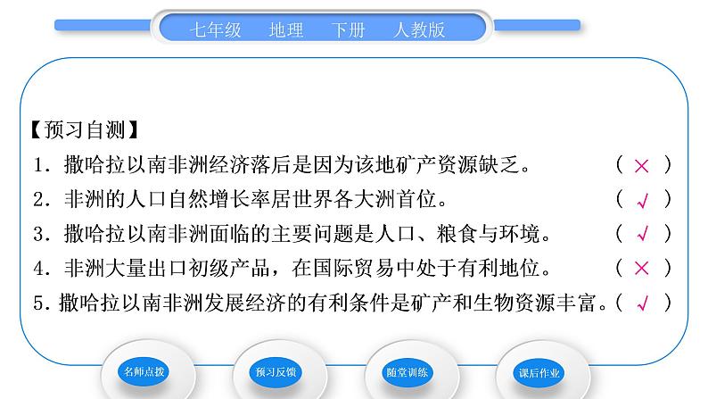 人教版七年级地理下第8章东半球其他的地区和国家第3节撒哈拉以南非洲第2课时快速发展的经济　人口、粮食与环境习题课件07