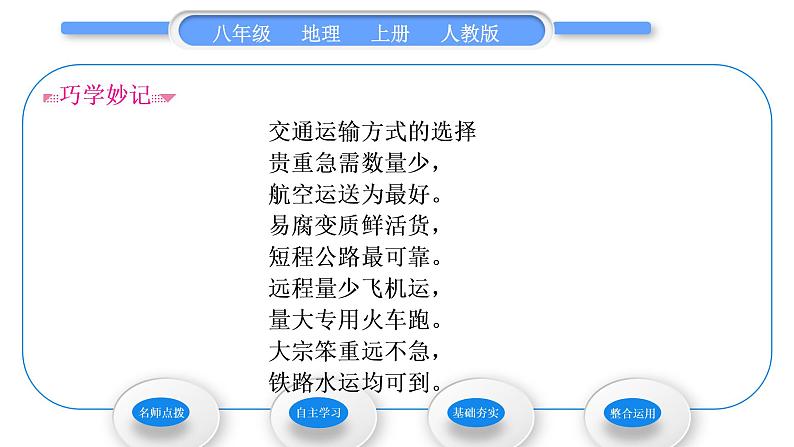 人教版八年级地理上第四章中国的经济发展第一节交通运输第1课时交通运输方式的选择习题课件06