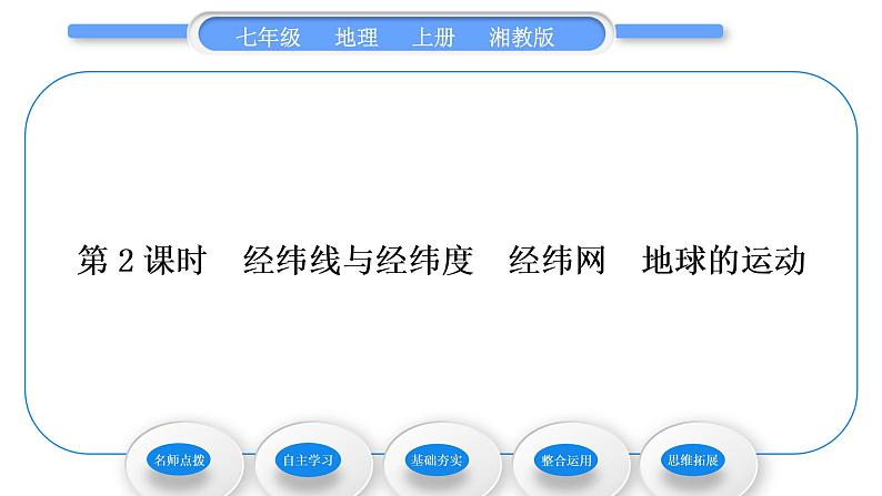 湘教版七年级地理上第二章地球的面貌第一节认识地球第2课时经纬线与经纬度　经纬网　地球的运动习题课件第1页