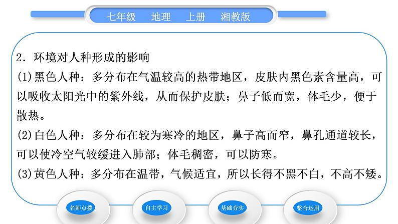 湘教版七年级地理上第三章世界的居民第二节世界的人种习题课件03