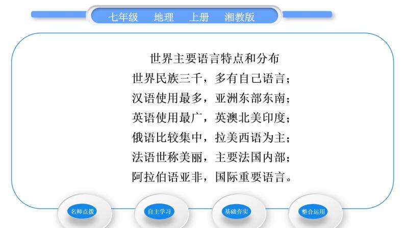 湘教版七年级地理上第三章世界的居民第三节世界的语言与宗教习题课件04