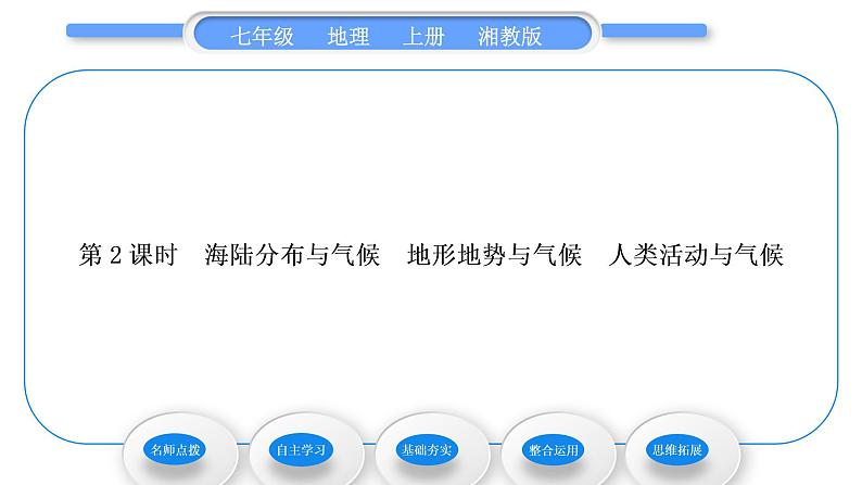 湘教版七年级地理上第四章世界的气候第三节影响气候的主要因素第2课时海陆分布与气候　地形地势与气候　人类活动与气候习题课件01