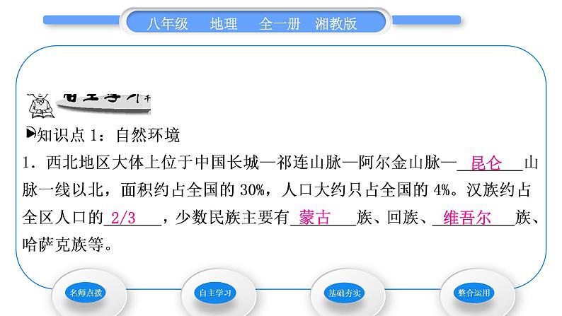 湘教版八年级地理下第五章中国的地域差异第三节西北地区和青藏地区第1课时西北地区习题课件第6页