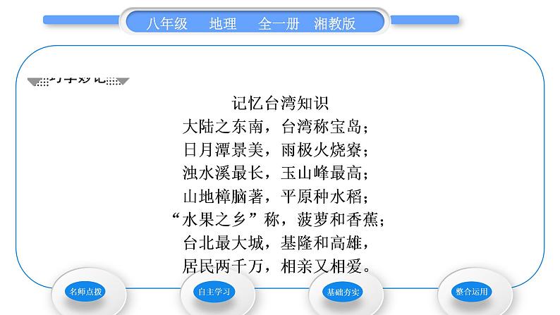 湘教版八年级地理下第八章认识区域：环境与发展第二节台湾省的地理环境与经济发展第1课时位置与范围自然地理环境习题课件04