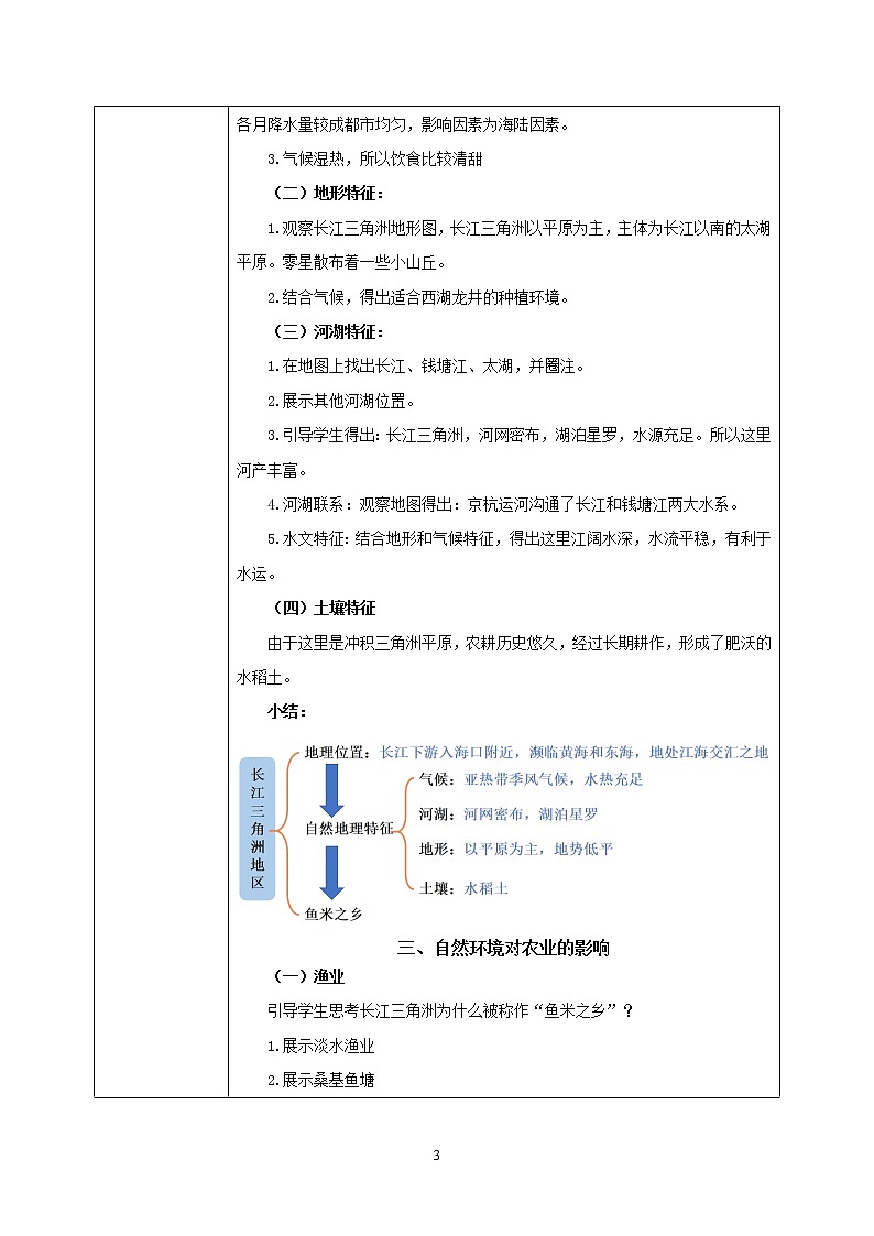 7.2《“鱼米之乡”——长江三角洲地区》（第一课时）教学设计第3页