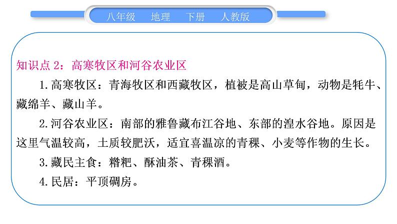 人教版八年级地理下期末抢分速记第9章 青藏地区习题课件04