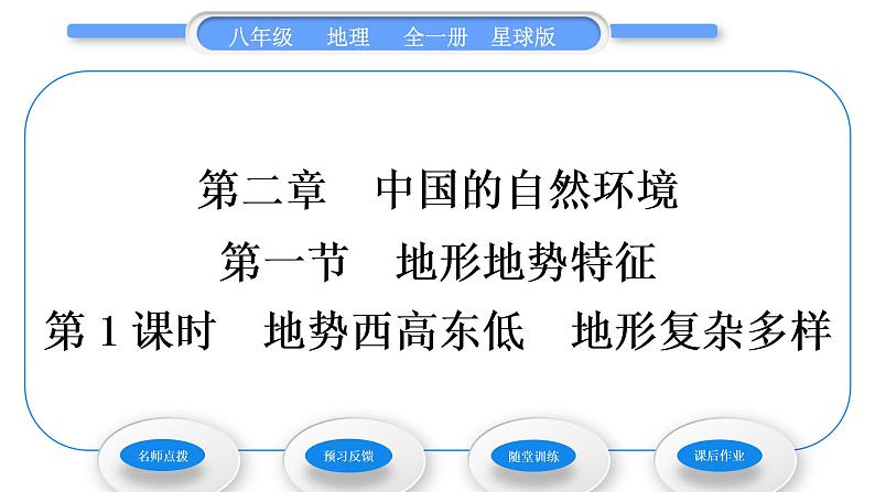 商务星球版八年级地理上第二章中国的自然环境第一节地形地势特征第1课时地势西高东低　地形复杂多样习题课件第1页