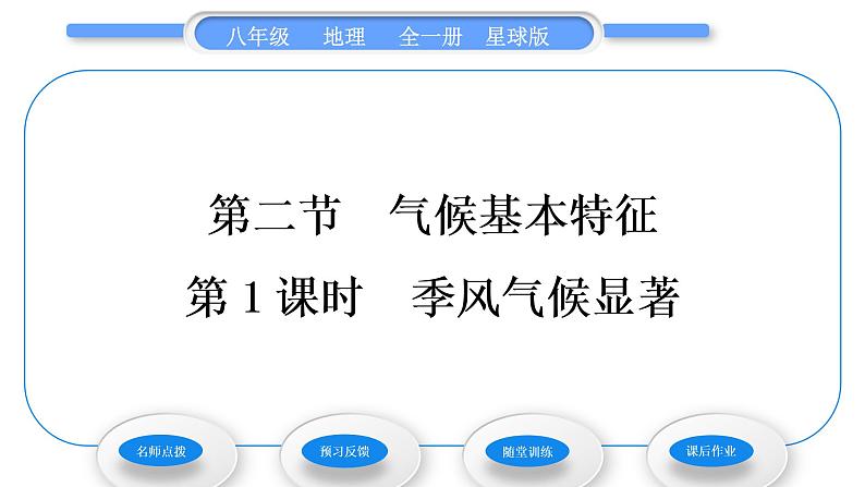 商务星球版八年级地理上第二章中国的自然环境第二节气候基本特征第1课时季风气候显著习题课件第1页