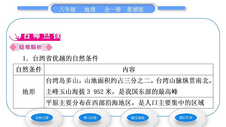 商务星球版八年级地理下第七章南方地区第四节台湾省第1课时一水相连的美丽宝岛习题课件第2页