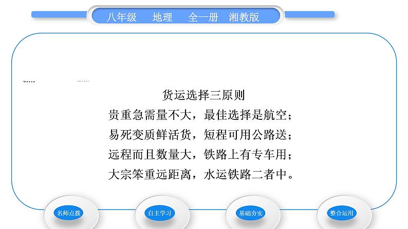 湘教版八年级地理上第四章中国的主要产业第三节交通运输业第2课时交通运输方式的特点及选择习题课件04