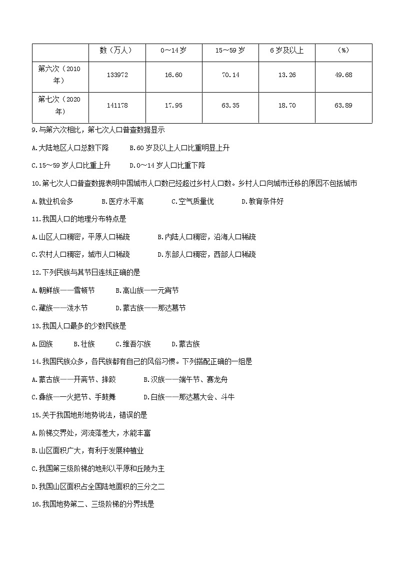 安徽省宣城市第六中学2022-2023学年八年级上学期期中地理试卷（含答案）第3页