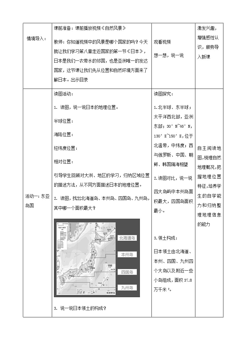 湘教版七下第八章第1节《 日本》第1课时 教案第2页